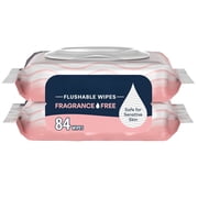 2 Flip Top Packs Fragrance Free Flushable Adult Wet Wipes, 42 Wipes Per Pack, Total 84 | Gentle Personal Cleansing Towelettes, Nice Holiday Bathroom Household Hygiene Gift