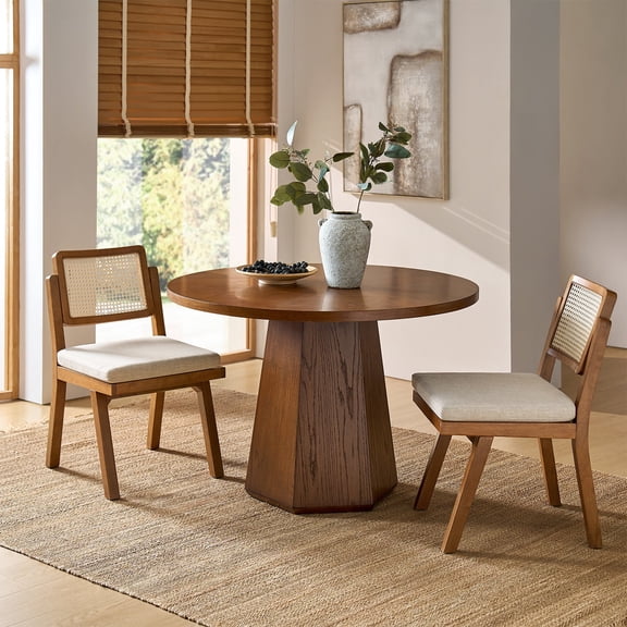 Tina's Home 2 Pieces Reversible Back Rattan Dining Chairs with Solid Wood Legs, Farmhouse Kitchen & Living Room Accent Chair, Acorn
