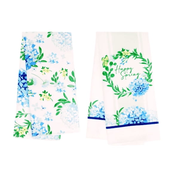 (2) Floral Spring Kitchen Hand Towels Dish Wash Cloths Polyester Decorative Decor Set Easter 12.5 x 5.8 Inches Cleaning Drying Cooking Gift Sets