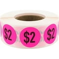 thumbnail image 1 of $2 Fluorescent Pink Pricing Sale Circle Stickers, 0.75 Inches Round, 500 Labels on a Roll, 1 of 9