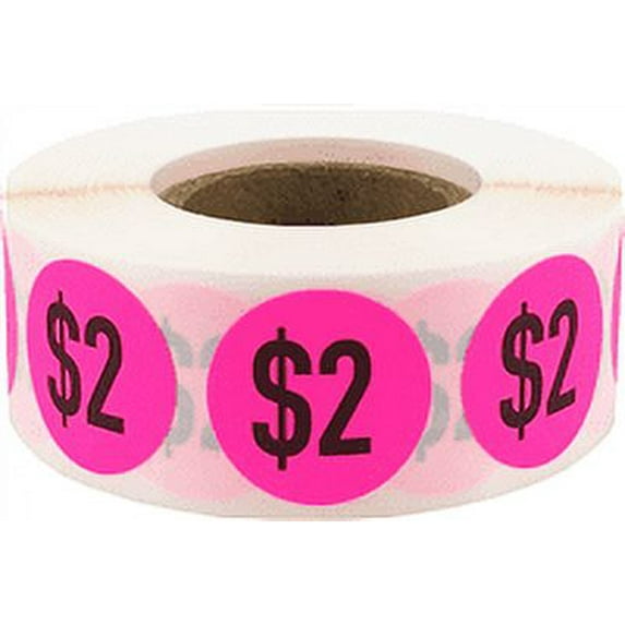 $2 Fluorescent Pink Pricing Sale Circle Stickers, 0.75 Inches Round, 500 Labels on a Roll