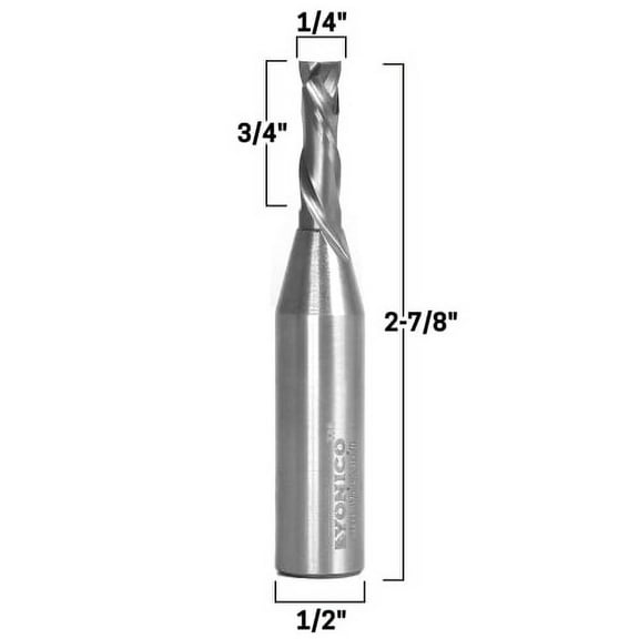 2 Flute Compression Cut Spiral End Mill CNC Router Bit 1/4" Diameter X 3/4" Cutting Length - 1/2" Shank - Yonico 33211-SC