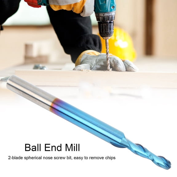 2-Flute Tungsten Steel Blue Spiral Ball End Mill Router Bit, 3.175mm Shank x 2mm Cutting Dia, for 3D Engraving & PCB Milling