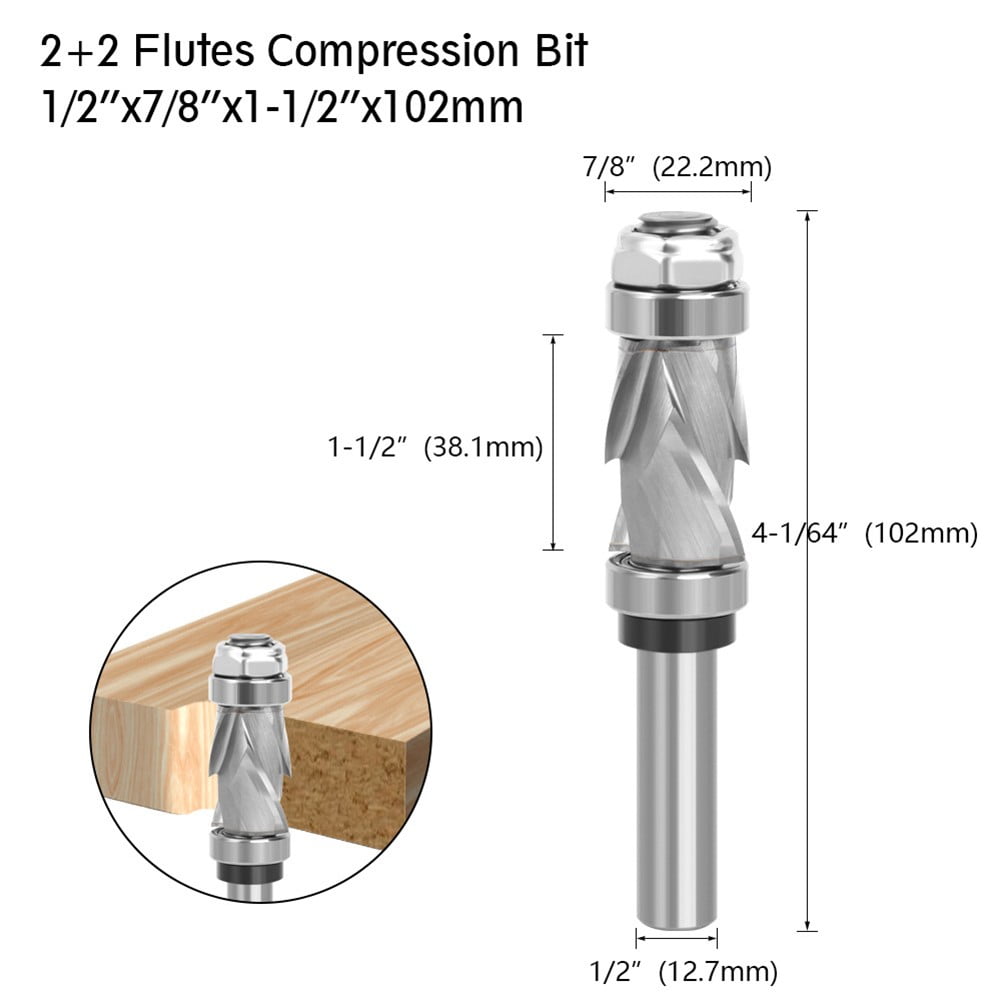 2 Flutes Bearing Compression Flush Trim CNC Router Bit End Mill Cutters
