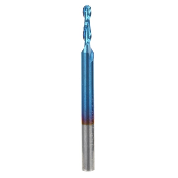2 Flutes Spiral Ball End Mill Cutter, High Precision Tungsten Steel CNC Router Bit, Blue Plated Milling Tool Hardware Supplies for Metal Wood Carving Engraving, 2.2 inches / 55 mm Total Length