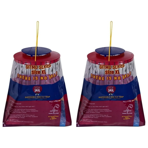 FLY JAIL XLarge Bag Disposable Outdoor Fly Trap Pre-Baited Large Capacity Fly Catcher (2-Pack)