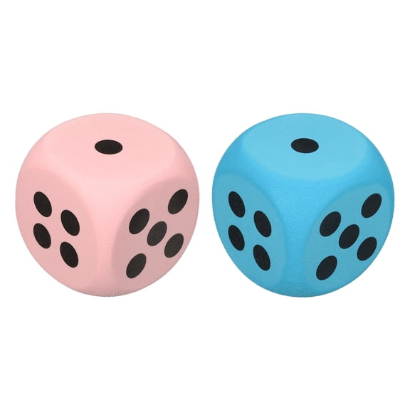 2 Foam Dice, 3.8cm/1.5 Eva 6-Sided Dice Stress Ball Squeezable Blocks for Board Games Relieve Stress Anxiety (Pink, Blue)
