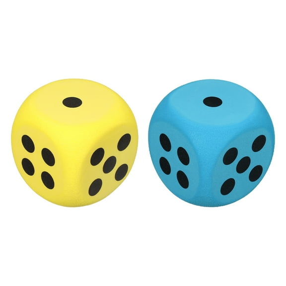 2 Foam Dice, 3.8cm/1.5 Eva 6-Sided Dice Stress Ball Squeezable Blocks for Board Games Relieve Stress Anxiety (Yellow, Blue)