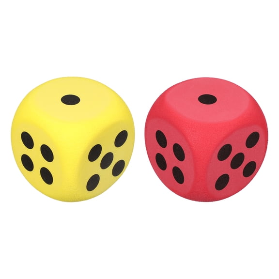 2 Foam Dice, 8cm/3.15 Eva 6-Sided Dice Stress Ball Squeezable Blocks for Board Games Relieve Stress Anxiety (Red, Yellow)