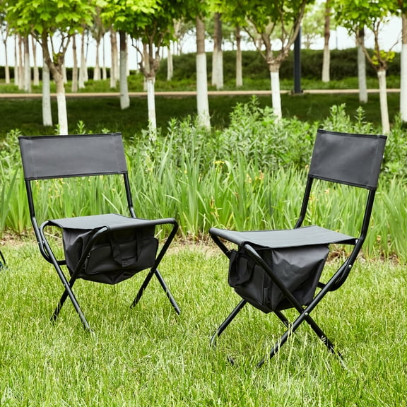2 Folding Chair With Storage Option - Strong For Outdoor Pleasurable Times Gray Pleasure