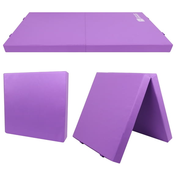 2-Folding Exercise Mat for Kids, 6'X3'X4" Foldable Gymnastics Mat, Home Gym Tumbling Mat with Carrying Handles, Polymeric Sponge, 2 Panel, Waterproof, Use for Fitness Aerobics Stretching, Purple