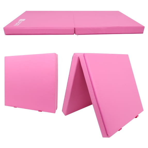 2-Folding Exercise Mat for Kids, 6'X3'X4" Foldable Gymnastics Mat, Home Gym Tumbling Mat with Carrying Handles, Polymeric Sponge, 2 Panel, Waterproof, Use for Fitness Aerobics Stretching, Rose Pink