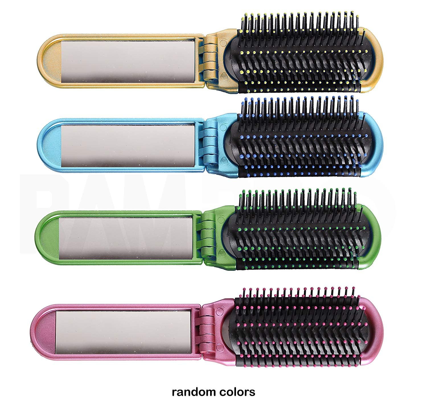 2 Mini Foldable Hair Brushes with Mirror, Compact Small Size for Travel, Car, Gym, Bag, Purse