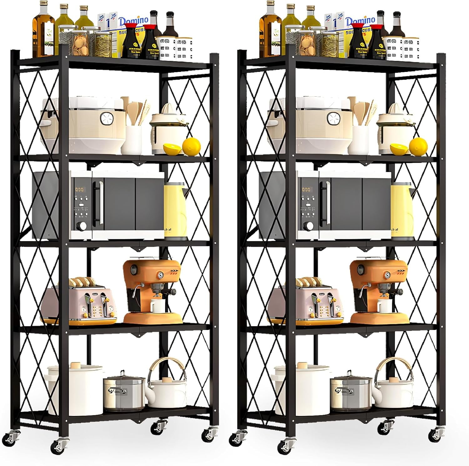 2 Folding Shelves 5 Tier Collapsible Shelf 550LBS Folding Metal Rack ...