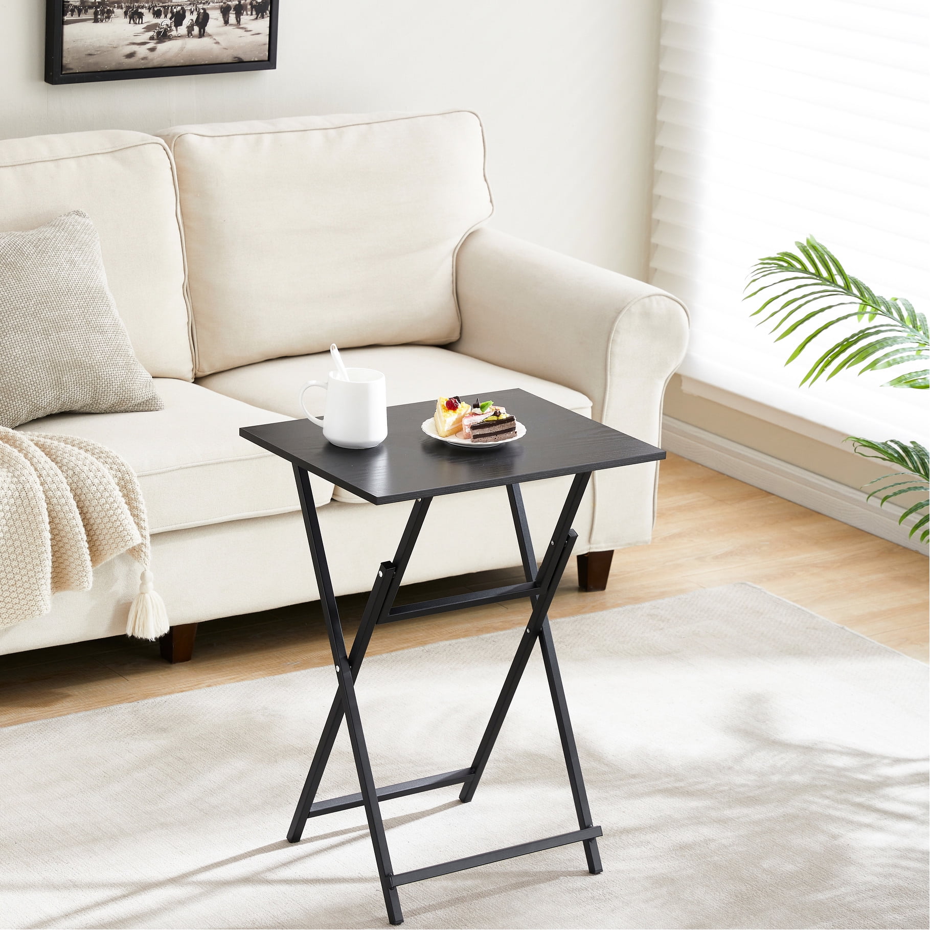 2 Folding Tv Tray Table In Black, Portable For Small Rooms, Rustic ...