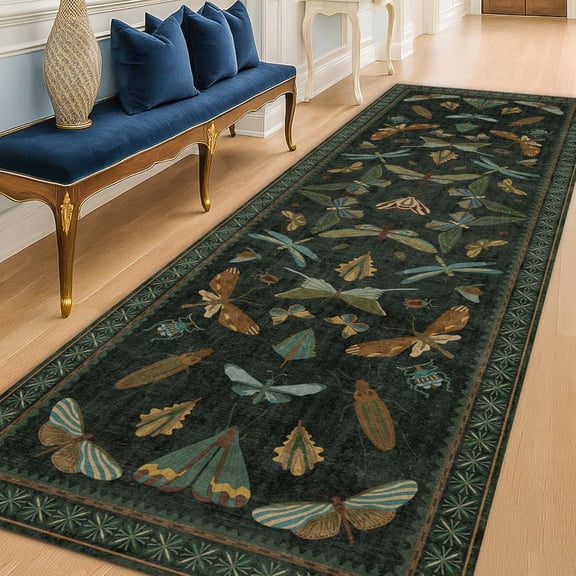 2 Foot 6 Inch by 8 Foot Dark Green Boho Runner Rug for Hallway Kitchen or Entryway