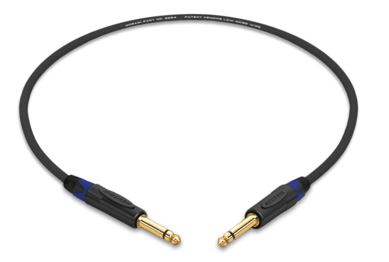 2 Foot -Mogami 2524 Instrument Cable| 1/4" TS to TS| Neutrik Gold | Blue Boots