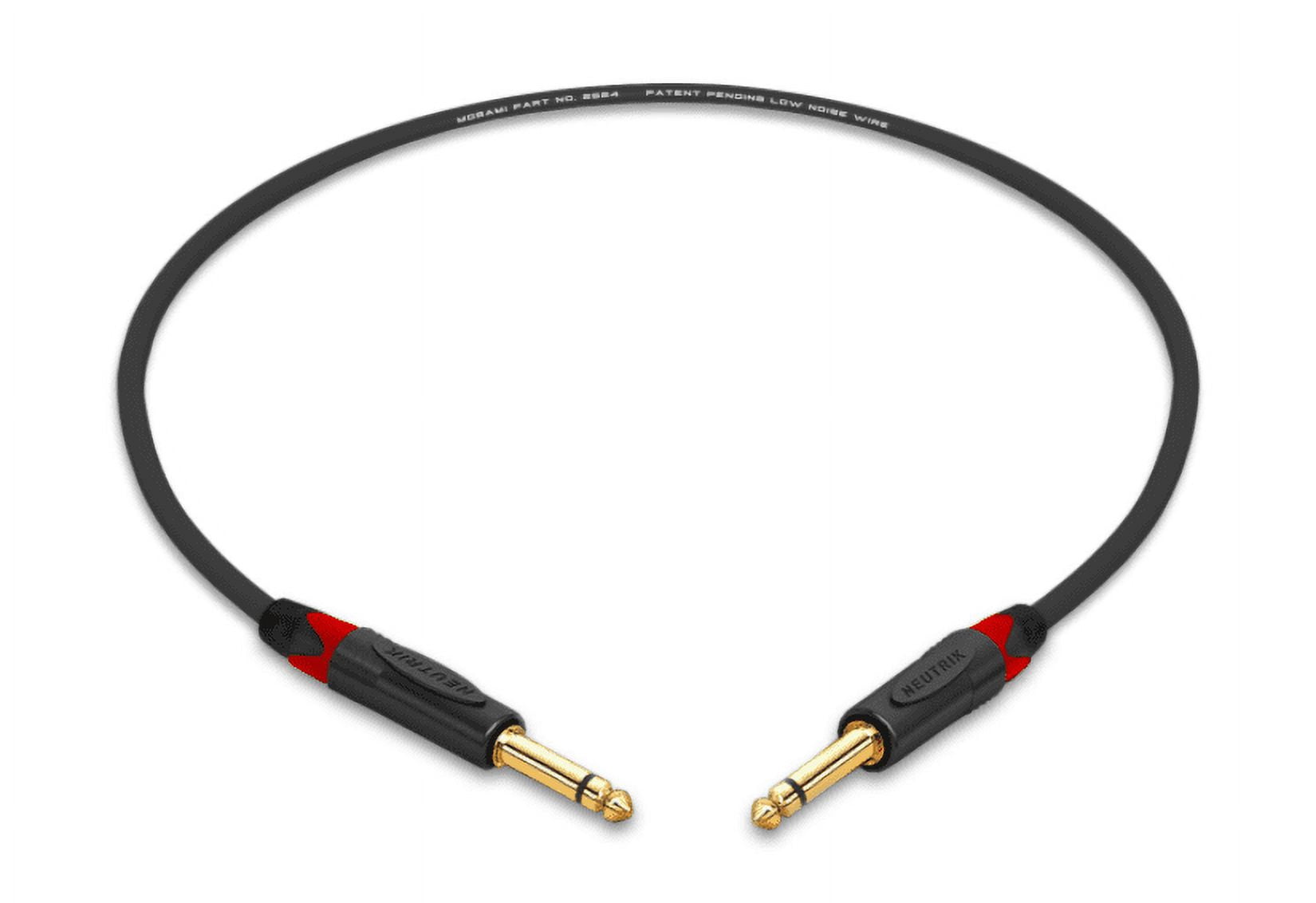 2 Foot -Mogami 2524 Instrument Cable| 1/4" TS to TS| Neutrik Gold | Red Boots