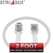 2 Foot RJ11 Telephone Cord - Voice/Data Phone Cable, 4 Wire, 100% Copper (White 2ft) Made in USA