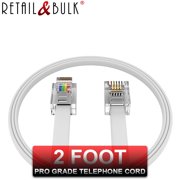 2 Foot RJ11 Telephone Cord - Voice/Data Phone Cable, 4 Wire, 100% Copper (White 2ft) Made in USA