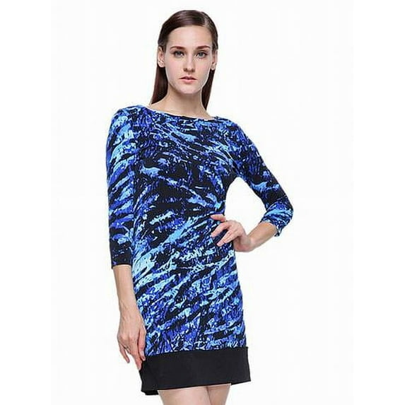 2 For 1 Clothes Women Boat Neck Pleated Tunic Tops With Short Sleeve (Blue)(S)