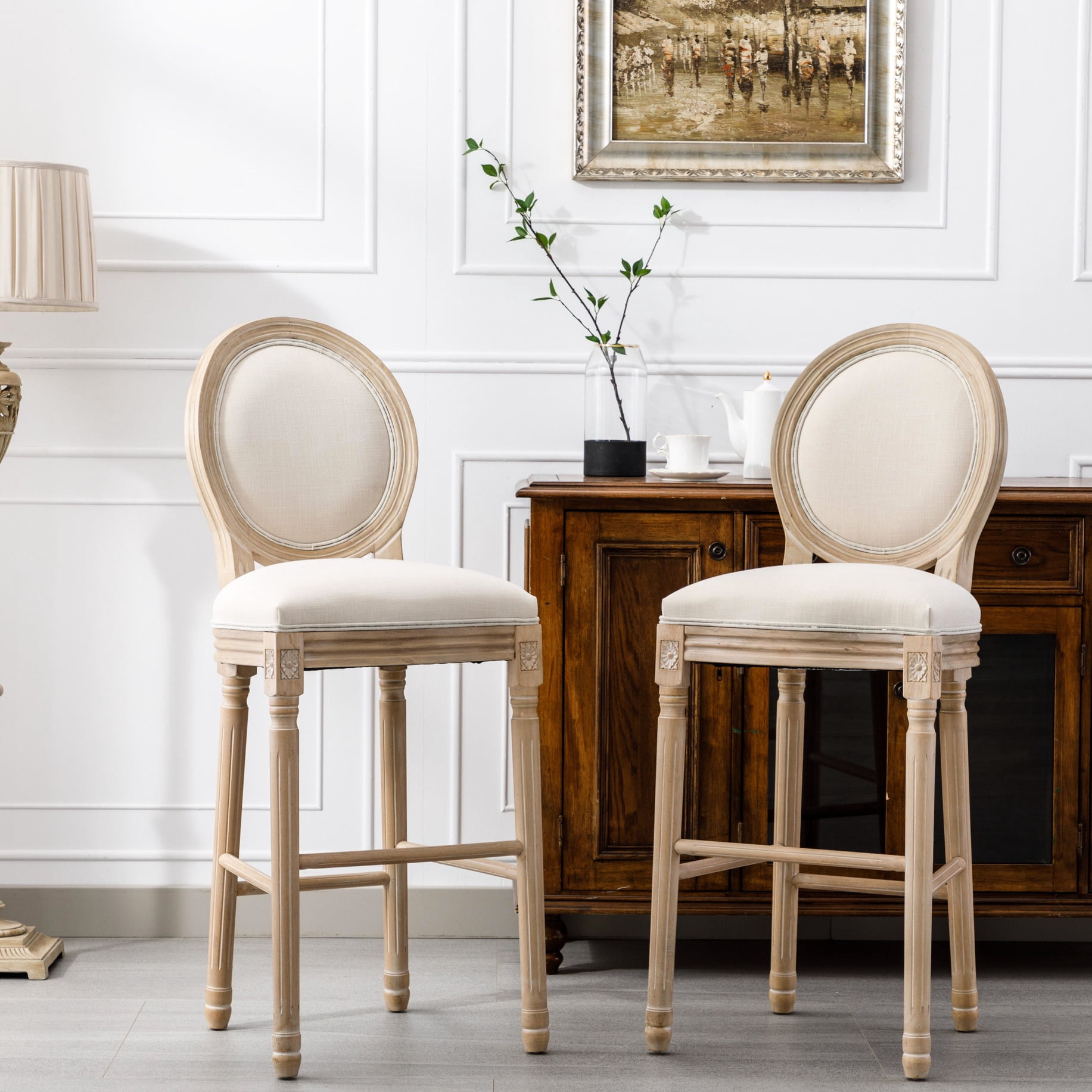 Comfortable Padding 2 French Country Style - Beige Cushioned Seating With Solid Wood Frame ...