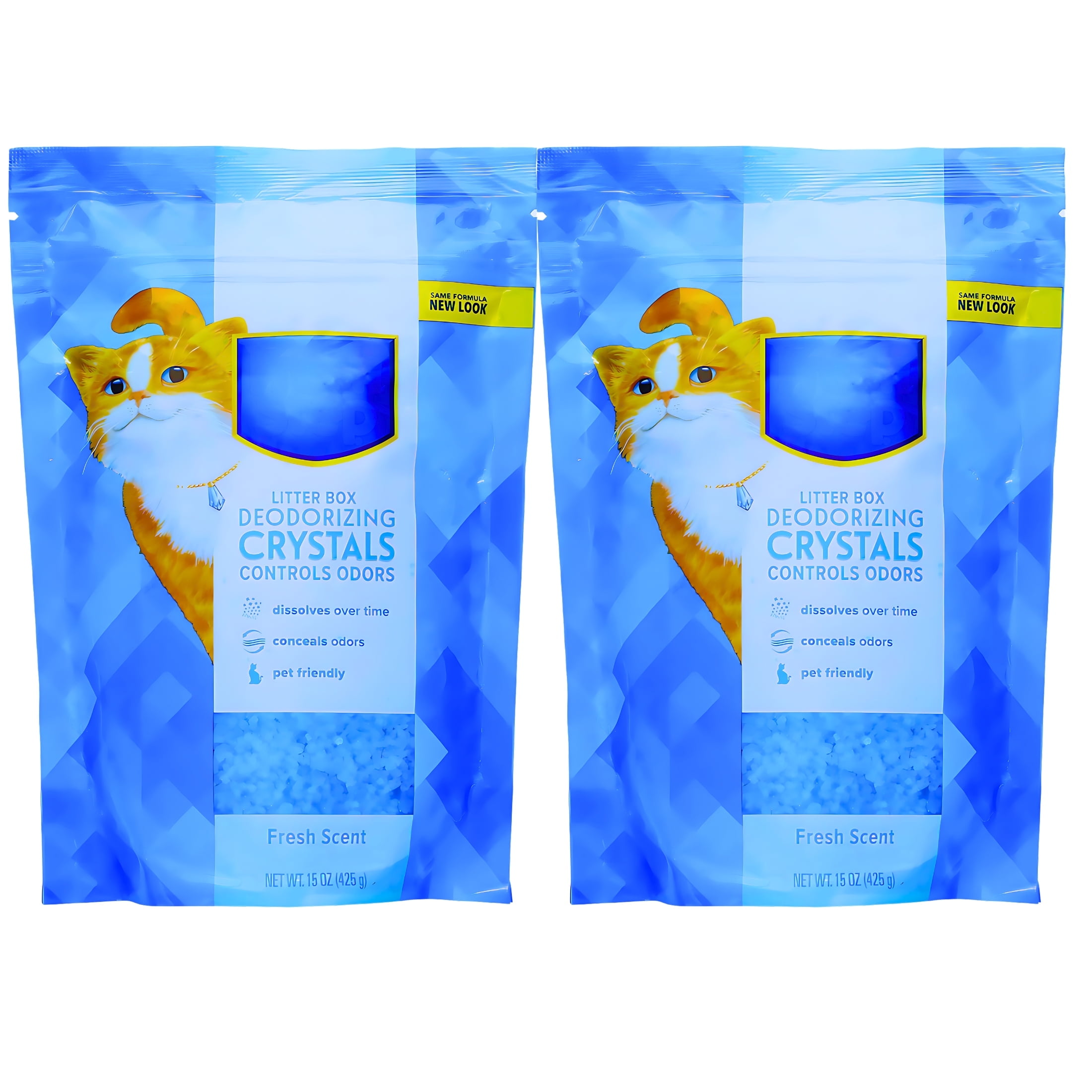 (2) Fresh Scent Cat Litter Box Deodorizing Blue Crystals, 15oz Bag Litterbox Freshener Controls Odors Dissolves Over Time Pet-Friendly Home Odor Control