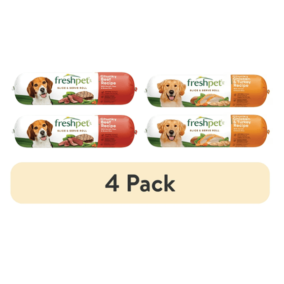 2 Freshpet Select Beef and Vegetable Recipe Fresh Dog Food 1.5lb Rolls and 2 Freshpet Select Dog Food Chunky Chicken and Turkey Recipe With Carrots and Brown Rice 1.5lb Rolls