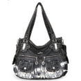 thumbnail image 1 of 2 Front Pockets Large Soft Washed Leather Handbag Soft leather Crossbody Bag Multi Black, 1 of 6