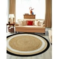 thumbnail image 1 of 2 Ft Round Black White & Natural Jute Area Rug | Handmade | Solid Farmhouse Design | Natural Jute Rug for Living Room | Dining Room | Bedroom | Kitchen | Hallway | Entryway, 1 of 5