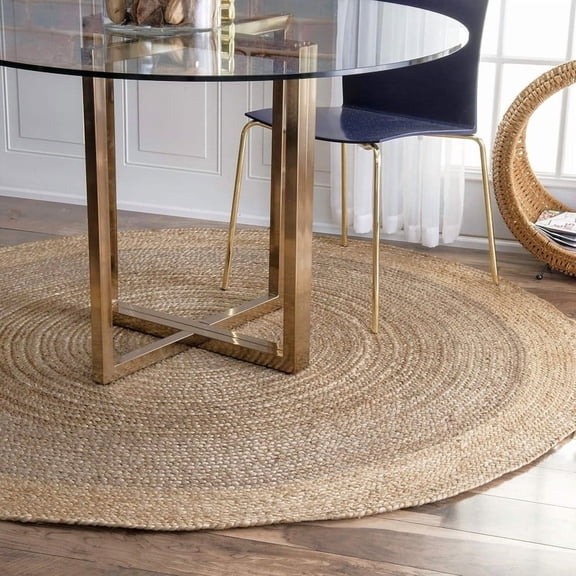 2 Ft Round Gray Jute Area Rug, Hand-Woven, Reversible, Farmhouse Boho Style, Durable & Pet-Friendly Rug for Living Room, Dining Room, and Bedroom