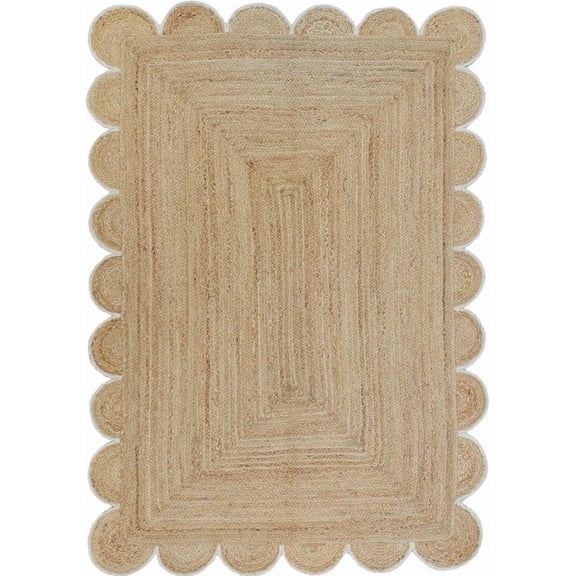 2 Ft Square White Border Premium Scalloped Jute Rug – Handcrafted Natural Braided Carpet for Living Room, Bedroom, Entryway, Boho Home Decor