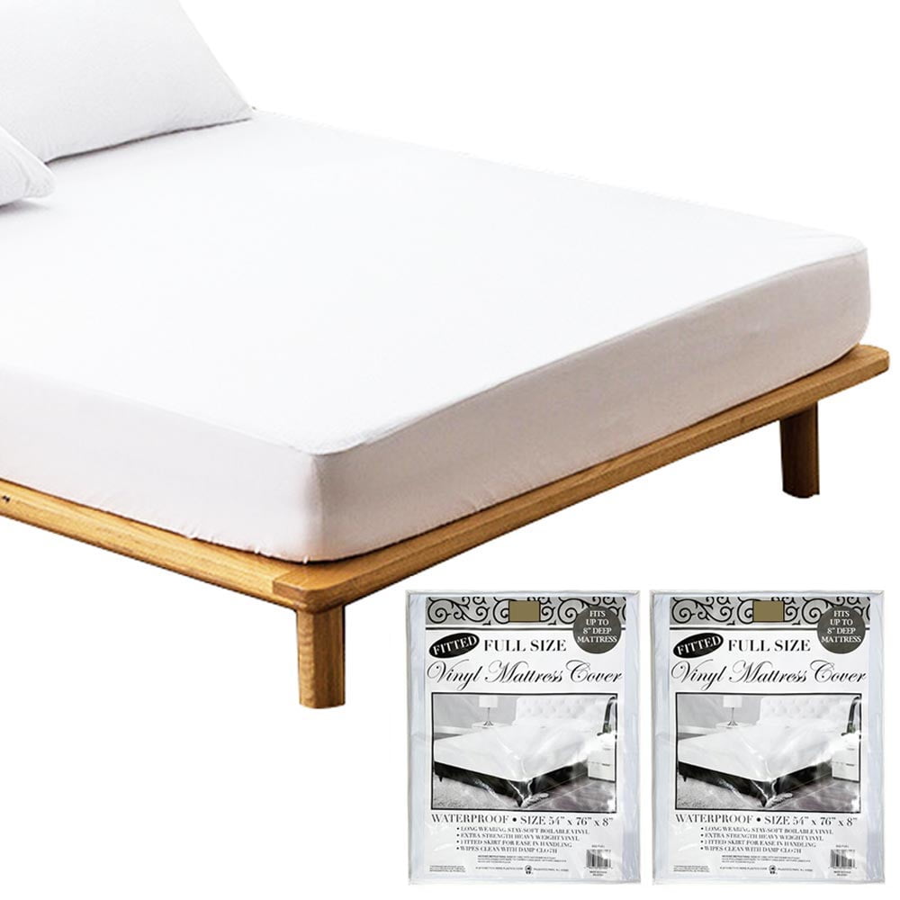 2 Full Size Mattress Cover Waterproof White Vinyl Encasement Premium