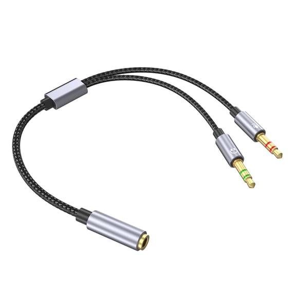 2 Function 3.5mm Headphone and Microphones Splitter Adapter, Braided Cable for Speakers, Desktops, Laptops, Consoles