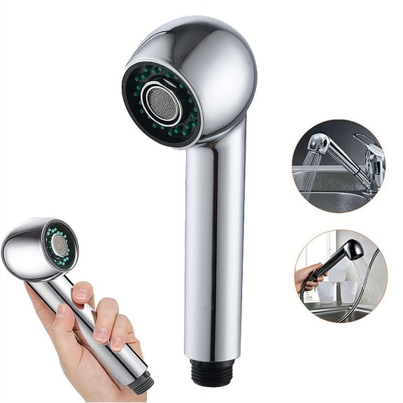 2-Function Pull Down Kitchen Sink Faucet Head Replacement, G1/2 Thread Pull Out Sprayer Head with Aerated Stream and Shower Mode, Polished Chrome Finish