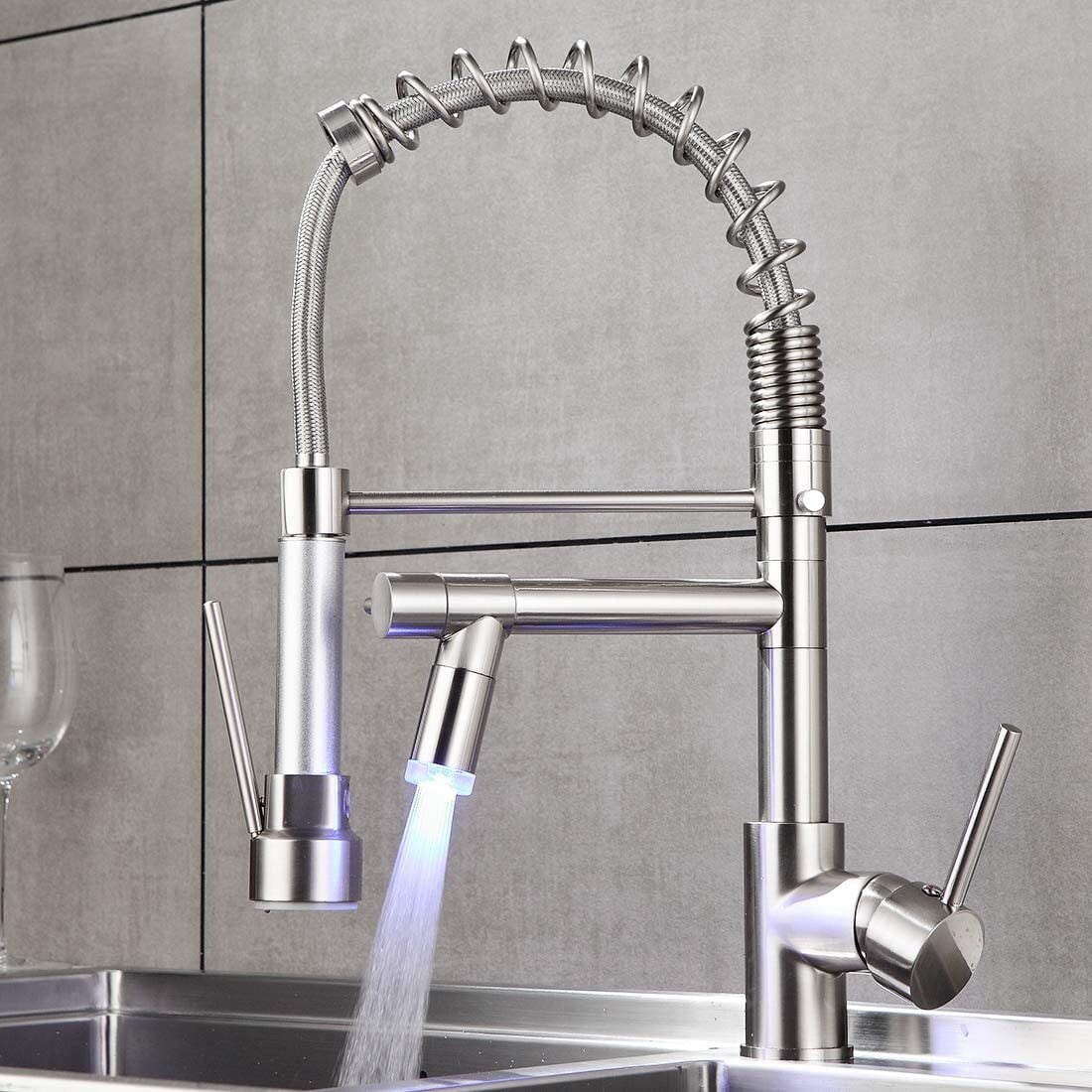 Brushed Nickel LED Pull-Down Kitchen Faucet with Spray