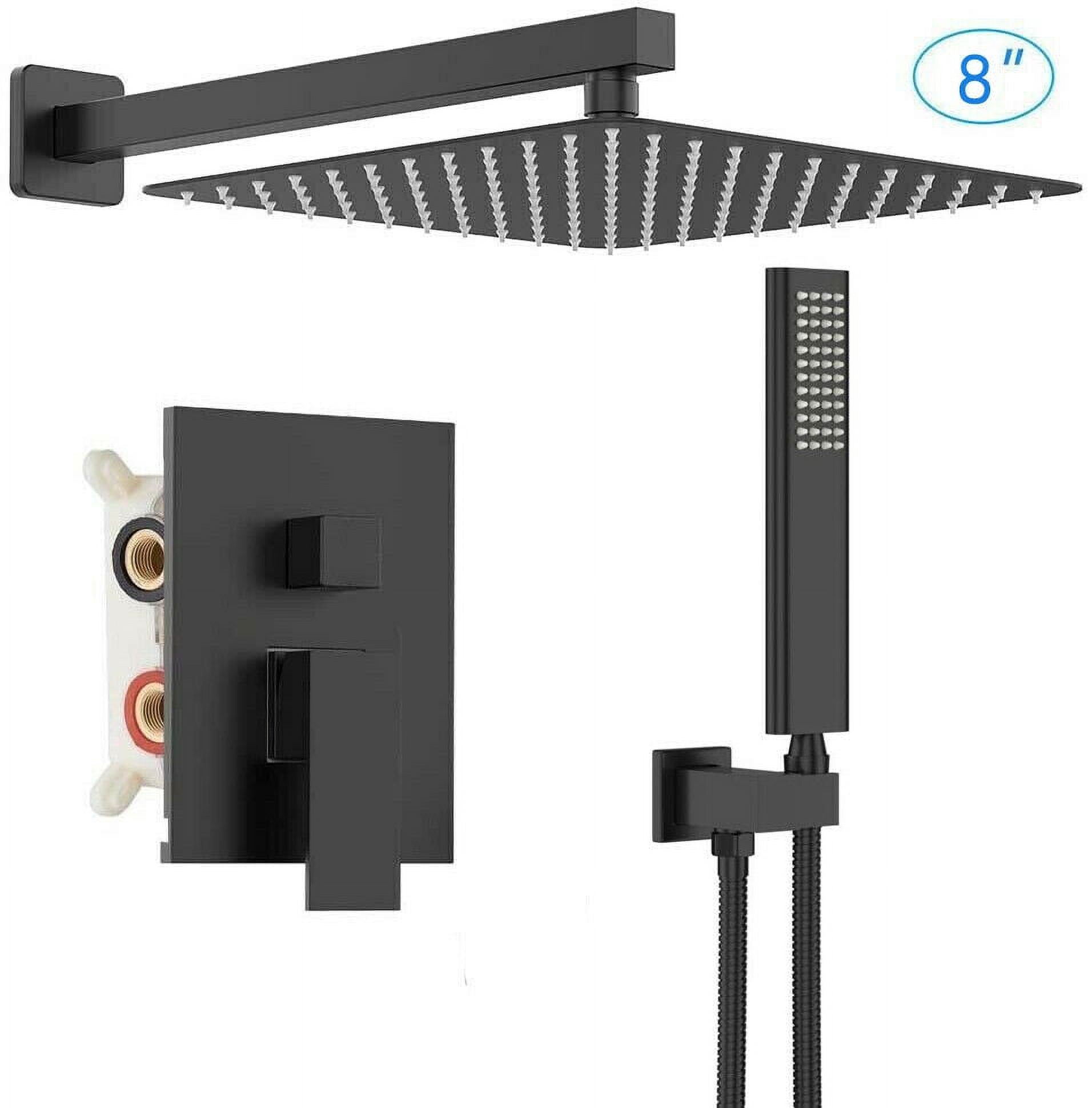 2 Function Shower Faucet Set System Kit 8'' Rainfall Head Mixer Valve Wall Mount