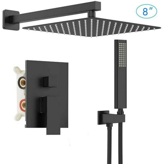 2 Function Shower Faucet Set System Kit 8'' Rainfall Head Mixer Valve Wall Mount