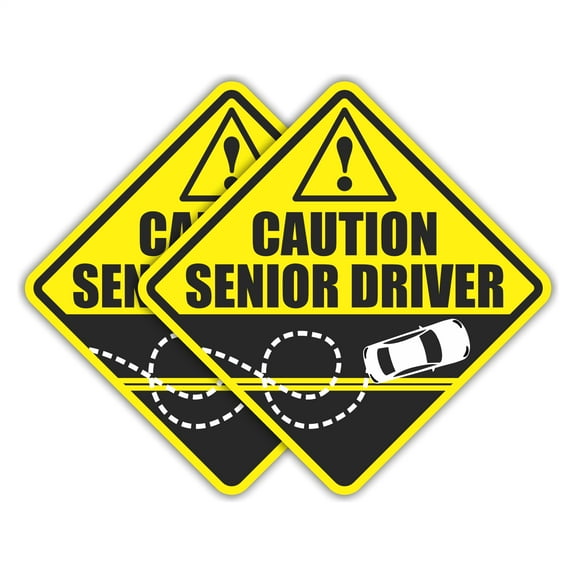 2 Funny Prank Caution Senior Driver Car Magnet Sign Gag Gifts For Elderly Women, Men, New Drivers & Student Drivers, Great Joke Gift For Over 40 & 50 Year Old People & Other UFO Driving Life Forms
