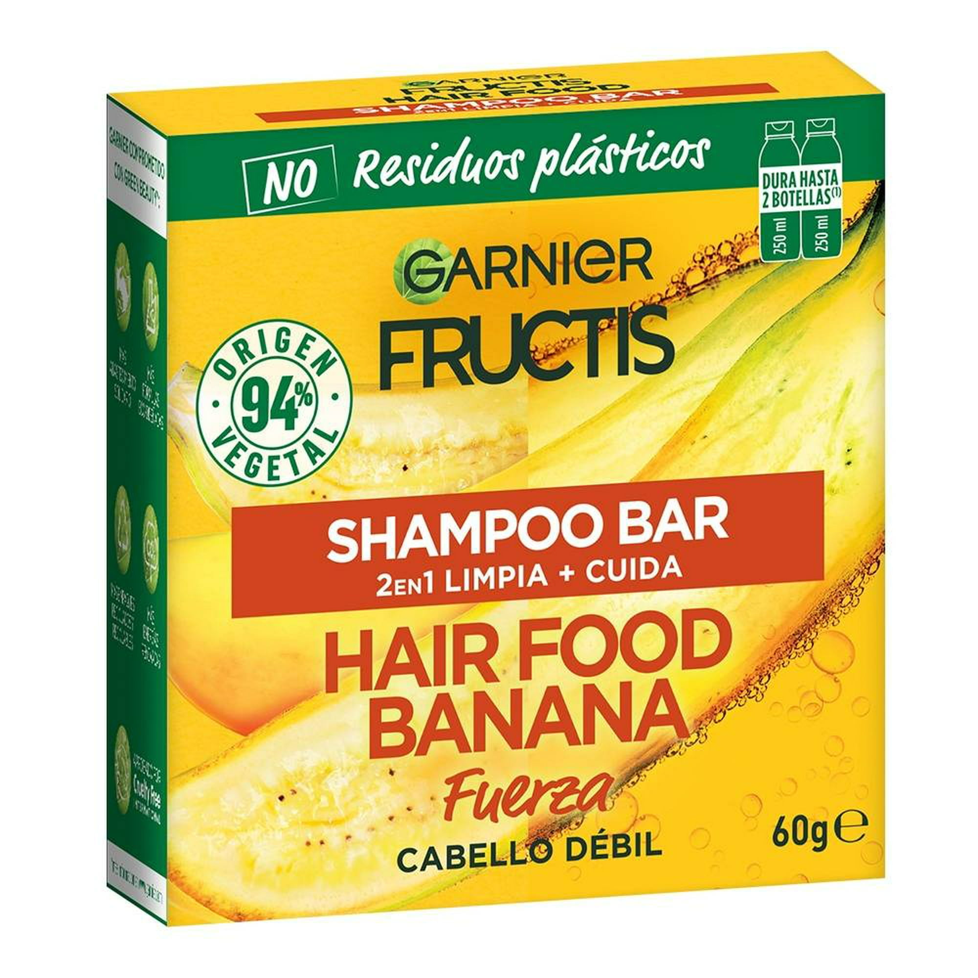 2 GARNIER Shampoo bar Fructis 2 en 1 hair food banana fuerza 60 g