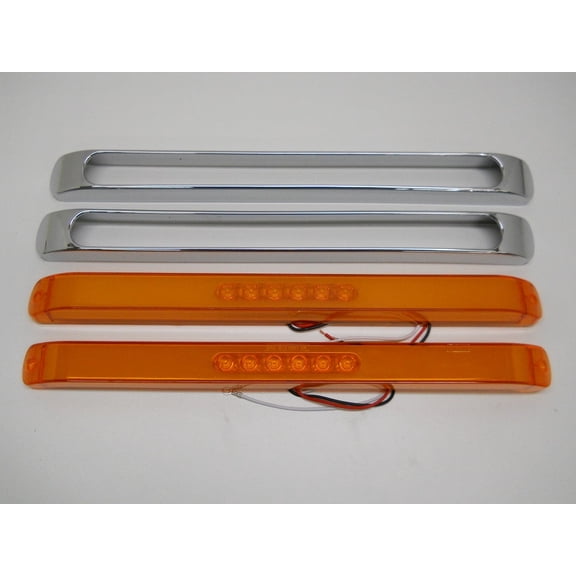 (2) " GLO BAR " Amber 28 LED 17" Trailer Truck Marker Turn Signal Lights /Chrome