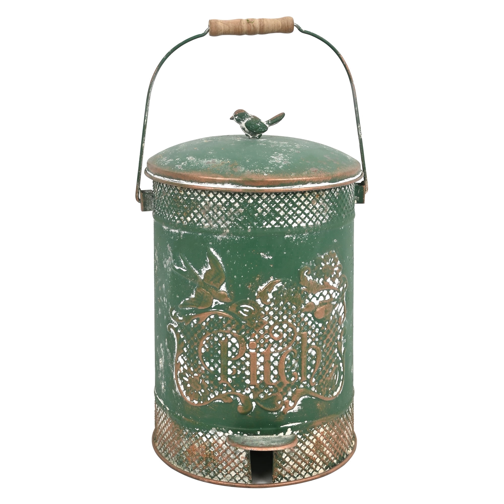 2 Gal Vintage Small Step On Trash Can With Lid Liner and Handle, Farmhouse Rustic Garbage Can Watse Bin for Living Room Bathroom Office