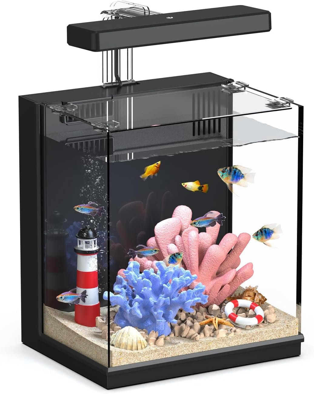 2-Gallon All-in-One Fish Tank – Silent Pump, 3-Stage Filtration & Easy Water Change, Perfect Self-Care Betta Aquarium Kit for Kids & Beginners
