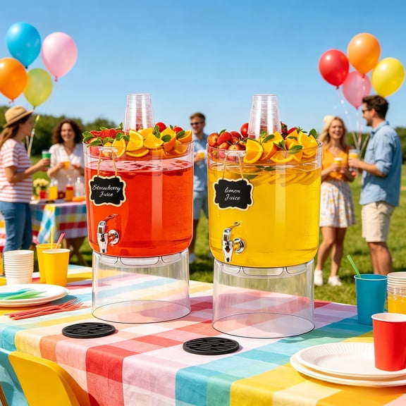 2 Gallon Beverage Dispenser for Parties: Transparent Plastic Clear with No-Drip Spigot and Multi-Function Lid