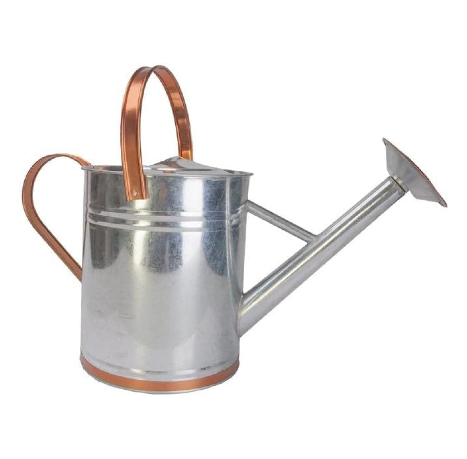 2 Gallon Copper/Silver Galvanized Steel Watering Can, 9.5" D x 20.5" W x 14.5" H