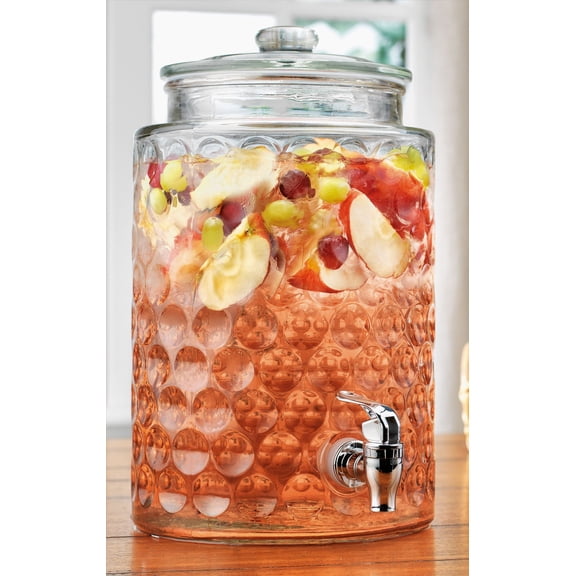 2 Gallon Drink Dispenser Bubble Design Glass Beverage Dispenser for Parties, Weddings, and Daily Use