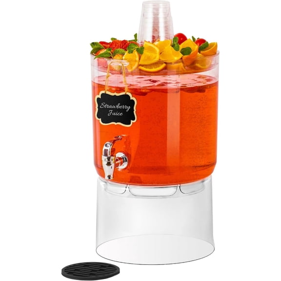 2 Gallon Drink Dispenser for Parties with Multi-Function Lid | Plastic Beverage Dispenser with Stand, No-Drip Spigot & Countertop for Punch, Lemonade, Iced , Summer Parties