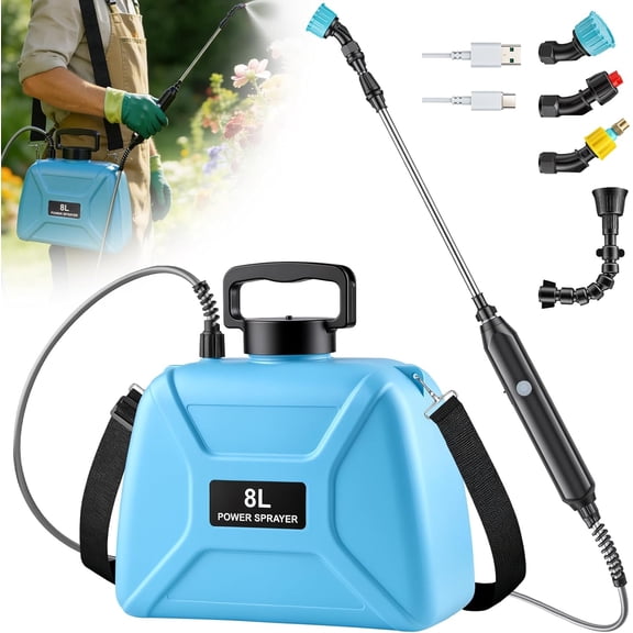 2 Gallon Electric Pump Sprayer in Lawn and Garden, Backpack Weed Sprayer, Battery Powered Garden Sprayer with Retractable Wand and 4 Nozzles, USB Fast Charging