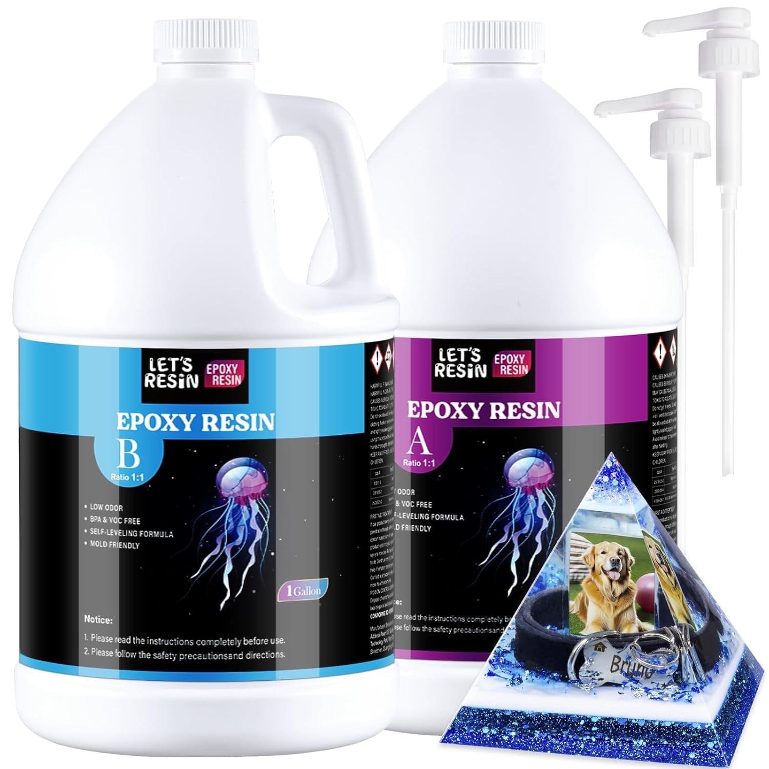 LET'S RESIN  2 Gallon Epoxy Resin with Pumps, Bubble Free Resin Epoxy Kit, Crystal Clear Epoxy Resin and Hardener for DIY Art, Molds,Craft