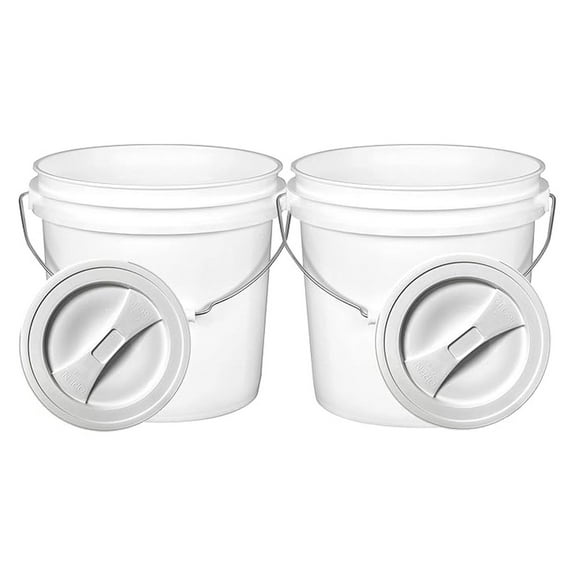 2 Gallon Food Grade Buckets with Lids (2 Pack) - BPA Free HDPE Plastic Containers - Made in USA - White - Nestable & Stackable - Ideal for Food Storage & More